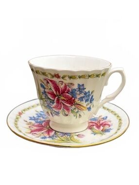 Duchess Fine Bone China England Pink Lily Floral Cup & Saucer Tea Set